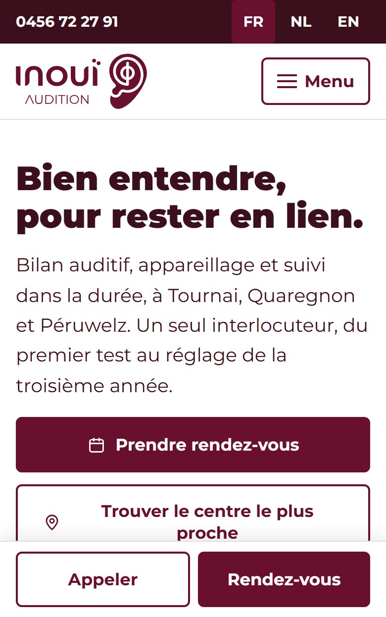 Accueil du site inouï AUDITION sur mobile